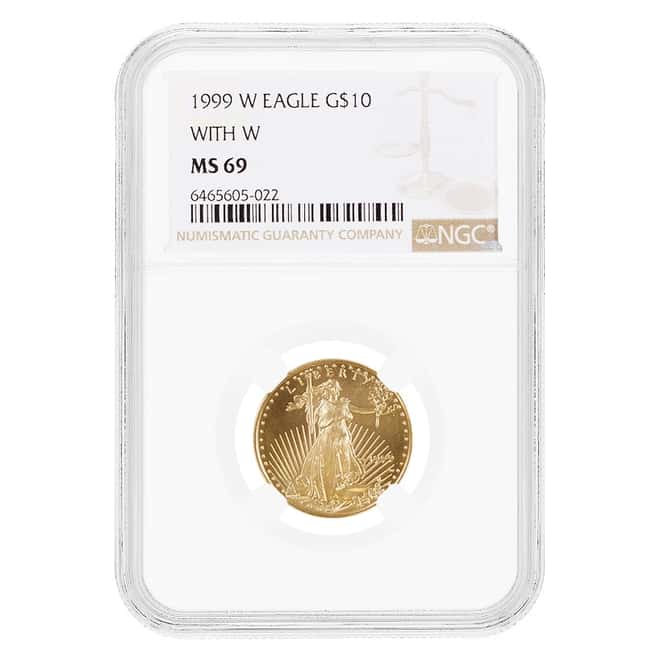 1999 W 1/4 oz $10 Gold American Eagle Coin NGC MS 69 (W Mint Mark)
