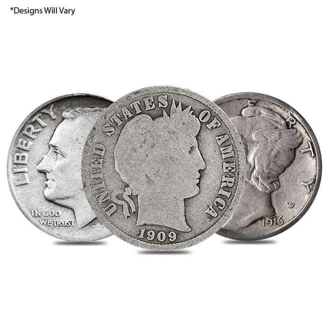 $500 Face Value Bag - 5000 Coins - 90% Silver Dimes 10c (Circulated, Random Design)