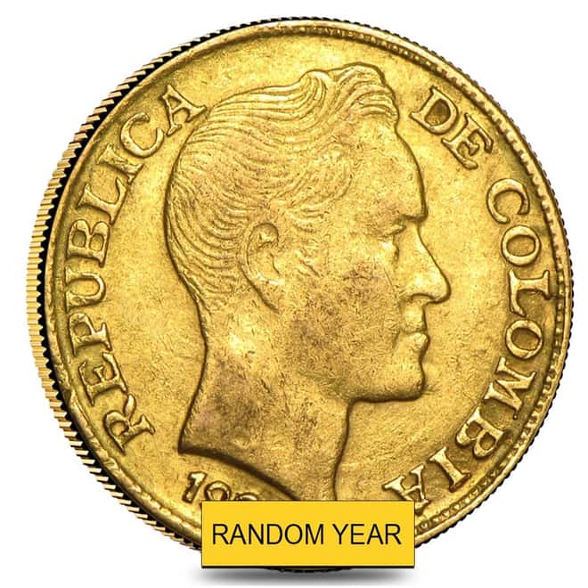 Colombia Gold 2.5 Pesos Coin AGW .1177 (1913-1929, Random Year)