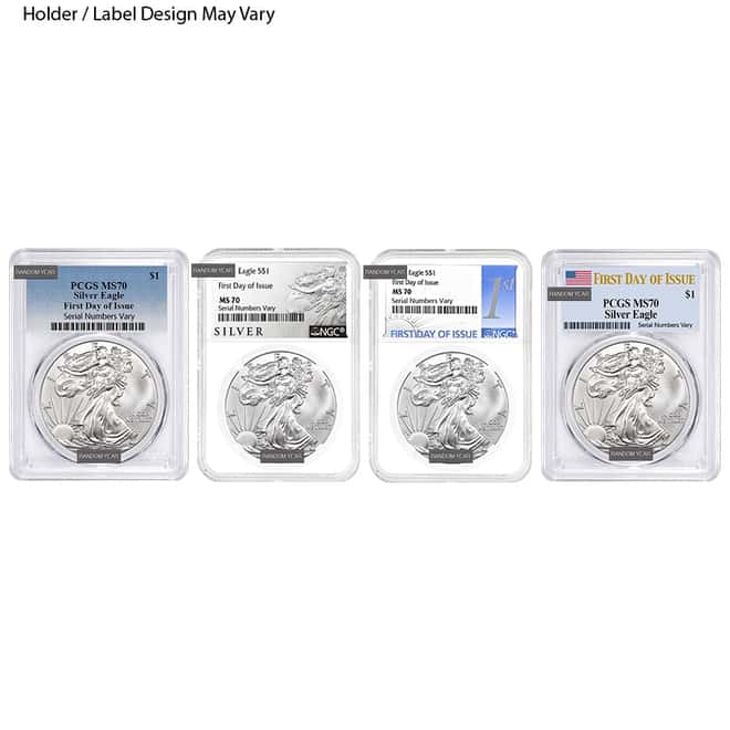 1 oz Silver American Eagle NGC/PCGS MS 70 FDOI (Random Year)