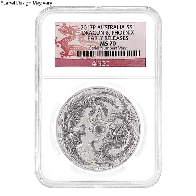 2017 1 oz Silver Dragon and Phoenix Australian Perth Mint NGC MS 70 ER