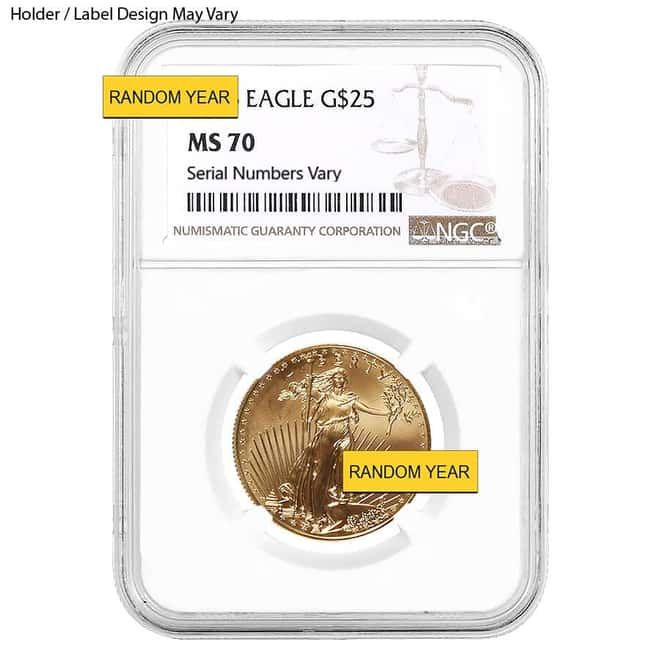 1/2 oz $25 Gold American Eagle NGC MS 70 (Random Year)