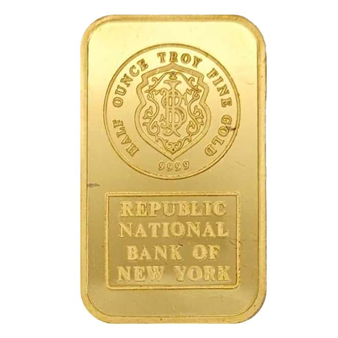 1/2 oz Johnson Matthey Republic National Bank Gold Bar .9999 Fine