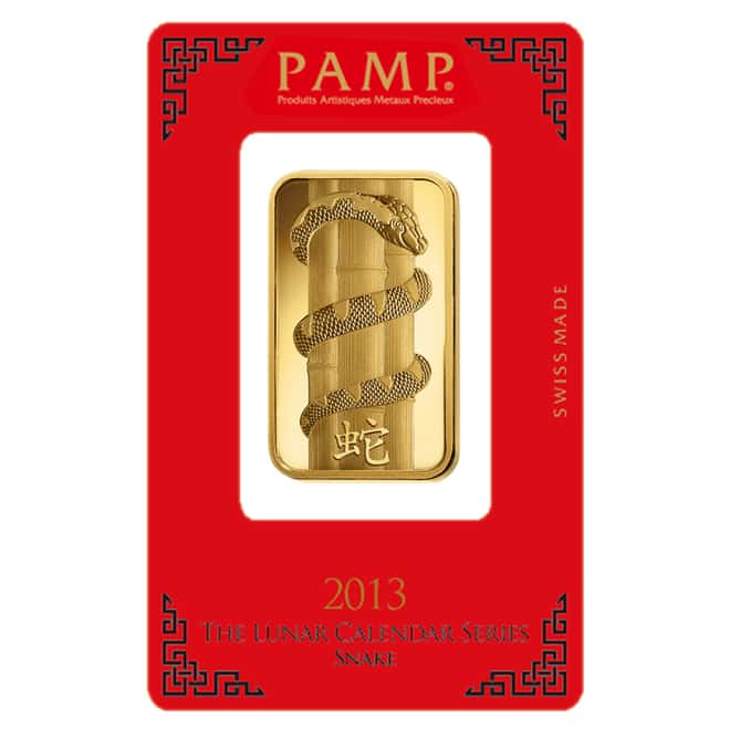 Box of 25 - 1 oz PAMP Suisse Year of the Snake Gold Bar (In Assay)