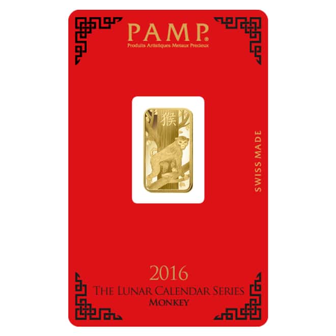 Box of 25 - 5 gram PAMP Suisse Year of the Monkey Gold Bar (In Assay)