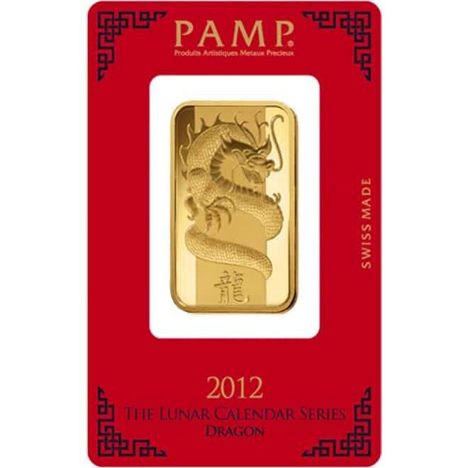 Box of 25 - 1 oz PAMP Suisse Year of the Dragon Gold Bar (In Assay)
