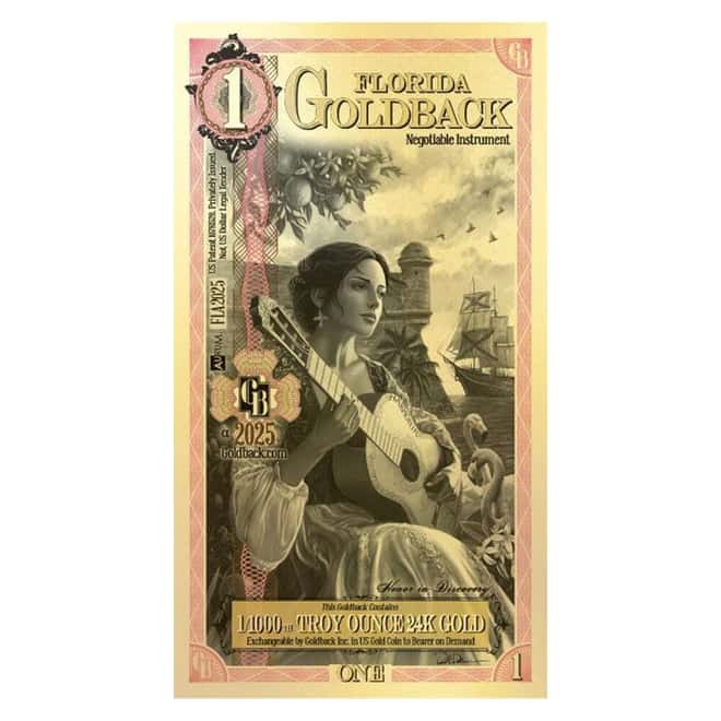 1 Florida Goldback 1/1000 oz 24K Gold Foil Aurum Note