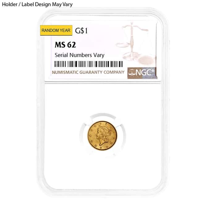 $1 Gold Liberty Head Type 1 NGC MS 62 (Random Year)
