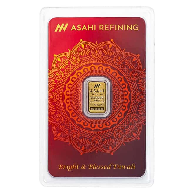 1 Gram Asahi Diwali Gold Bar .9999 Fine (in Assay)