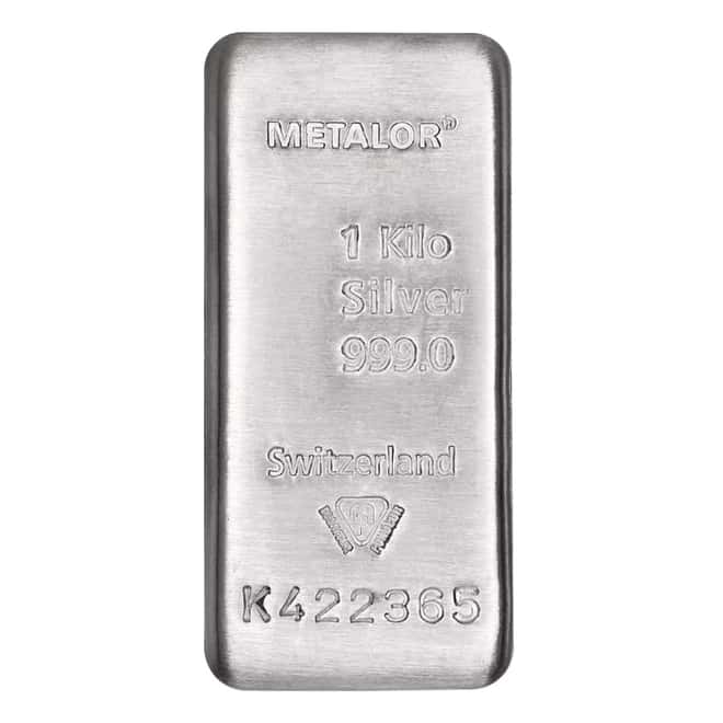 1 Kilo Switzerland Metalor Silver Bar .999 Fine (w/ Assay)
