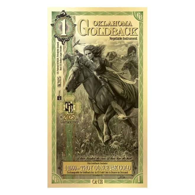 Pack of 100 - 1 Oklahoma Goldback 1/1000 oz 24K Gold Foil Aurum Note