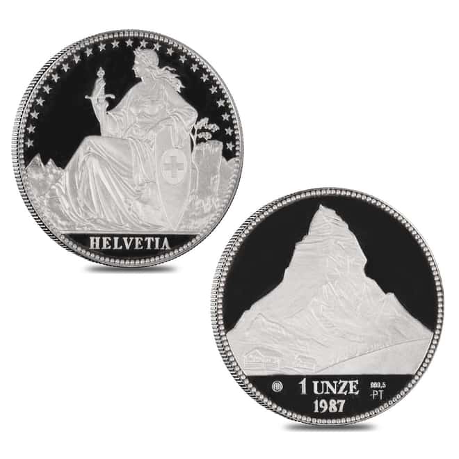 1987 Switzerland 1.85 oz Proof Platinum Helvetia The Matterhorn 4-Coin Set