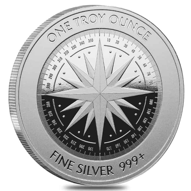 1 oz Compass Rose Silver Round .999 Fine