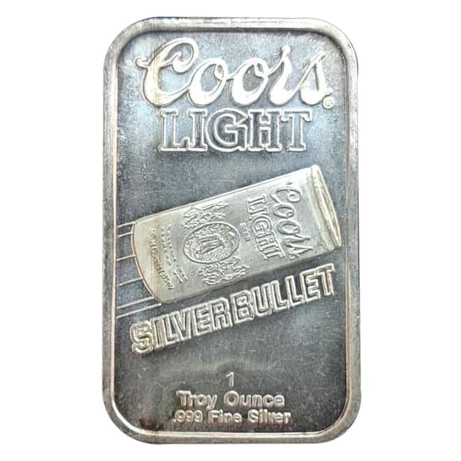1 oz Coors Light Silver Bullet Silver Bar .999 Fine