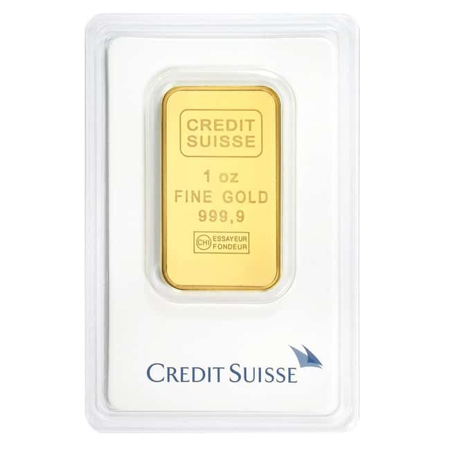 1 oz Credit Suisse Gold Bar .9999 Fine (In Assay)