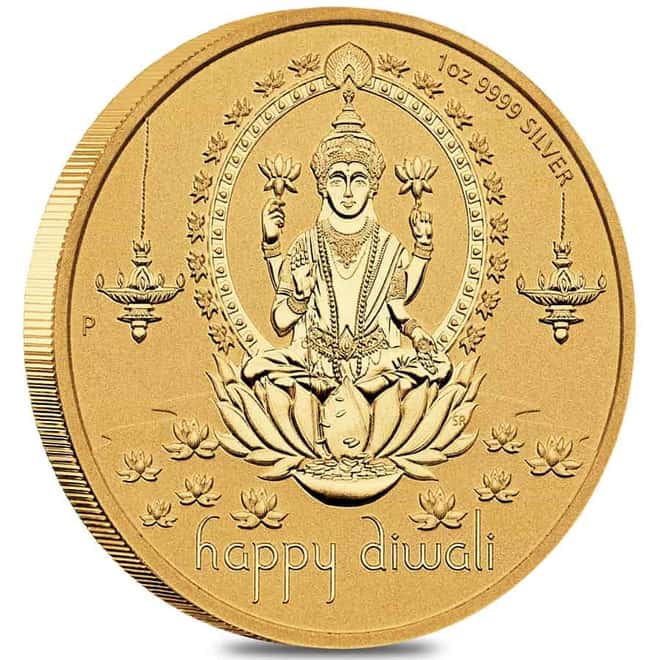 1 oz Diwali Gilded Silver Medal .9999 Fine Australian Perth Mint (w/Box & COA)