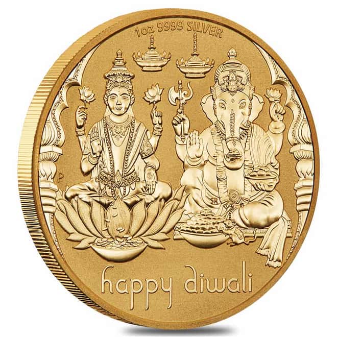 1 oz Diwali Lotus Gilded Silver Medal Australian Perth Mint