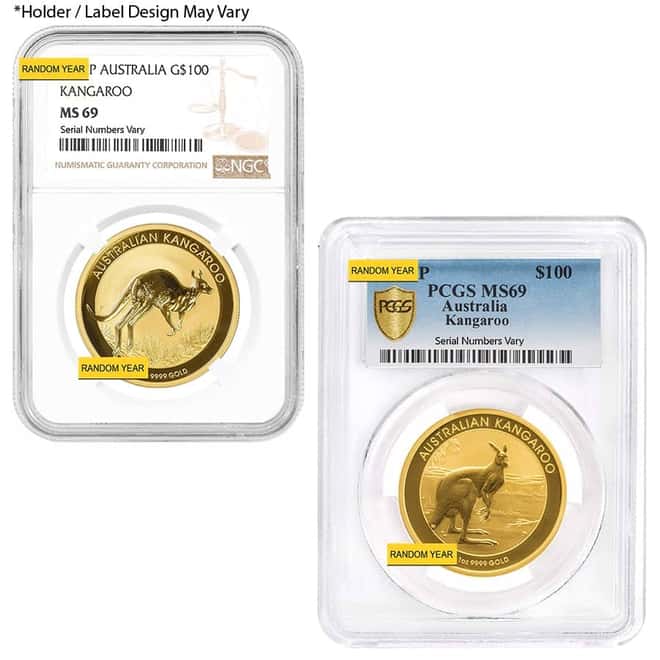 1 oz Gold Australian Kangaroo Coin Perth Mint NGC / PCGS MS 69 (Random Year)