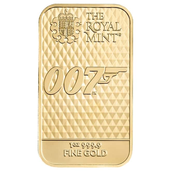 1 oz Great Britain James Bond 007 Diamonds Are Forever Gold Bar .9999 Fine (In Assay)