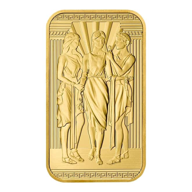 1 oz Great Britain Three Graces Gold Bar .9999 Fine (In Assay)
