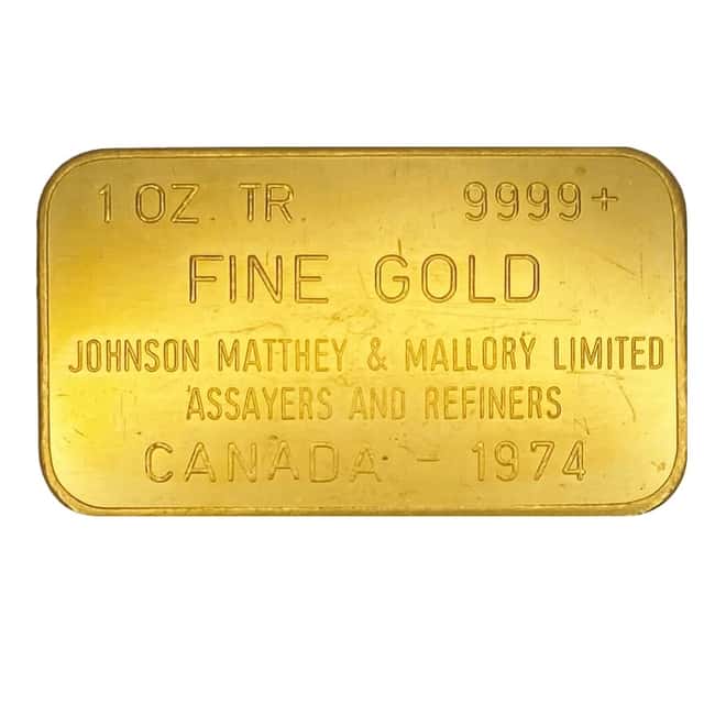 1 oz Johnson Matthey & Mallory Gold Bar .9999 Fine