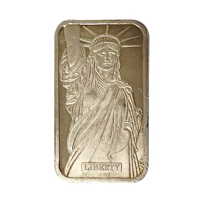 1 oz Johnson Matthey MTB Centerre Bank Statue of Liberty Silver Vintage Bar .999 Fine