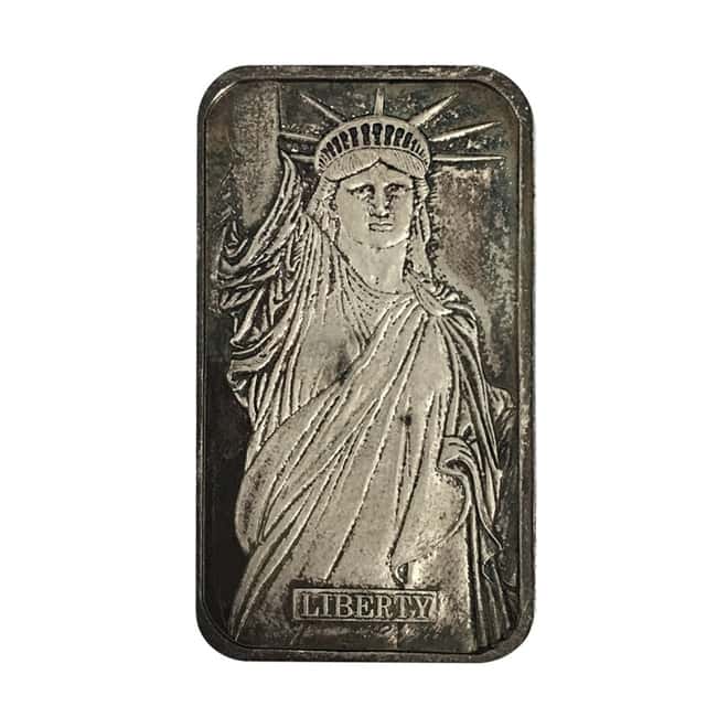 1 oz Johnson Matthey MTB Statue of Liberty Silver Vintage Bar .999 Fine