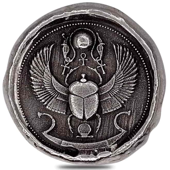 1 oz MK Barz Scarab Beetle Stamped Silver Round .999+ Fine