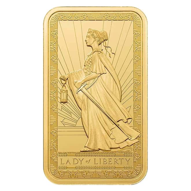 1 oz PAMP Suisse Lady of Liberty Gold Bar .9999 Fine (in Assay)