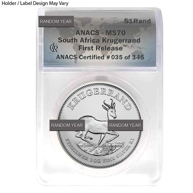 1 oz South Africa Silver Krugerrand ANACS MS 70 (Random Year)