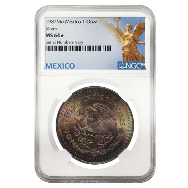 1982 1 oz Silver Mexican Libertad NGC MS 64*