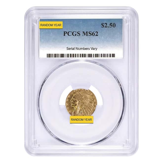 $2.5 Gold Quarter Eagle Indian Head PCGS MS 62 (Random Year)