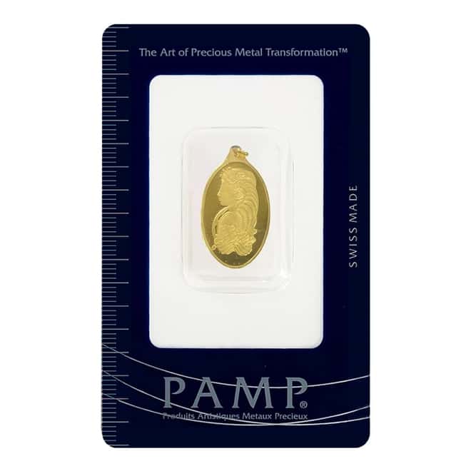 2.5 gram Gold PAMP Suisse Lady Fortuna Oval Pendant .9999 Fine (In Assay)