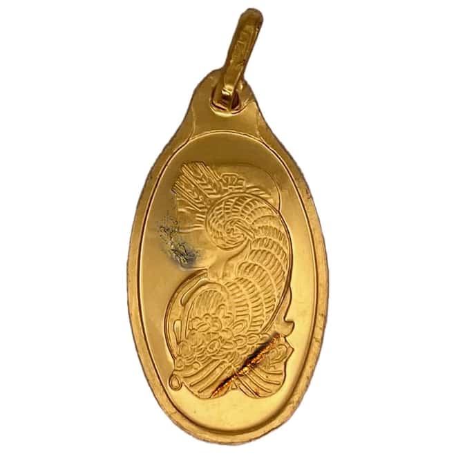 2.5 gram Gold PAMP Suisse Lady Fortuna Oval Pendant .9999 Fine (Scruffy)