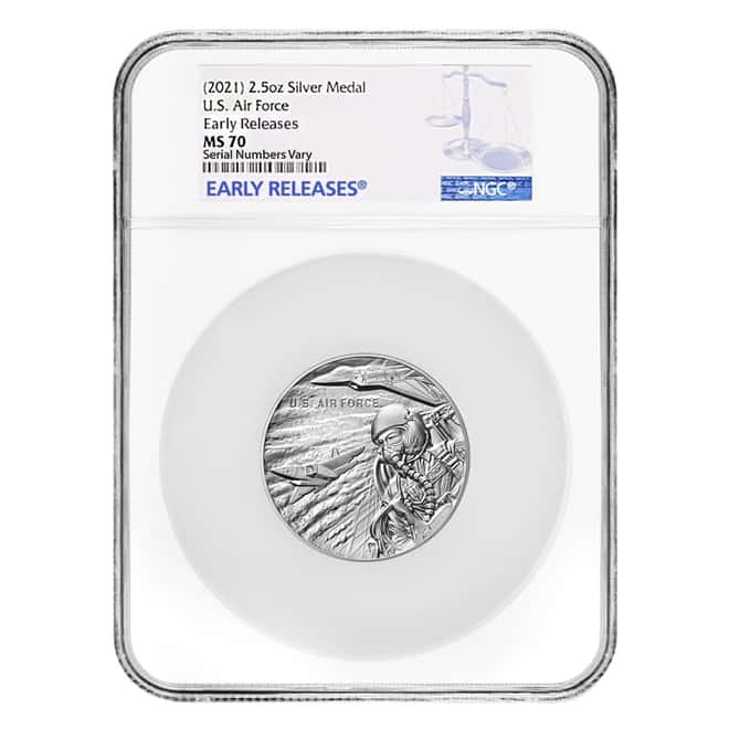 2.5 oz US Air Force Silver Medal NGC MS 70 Early Releases
