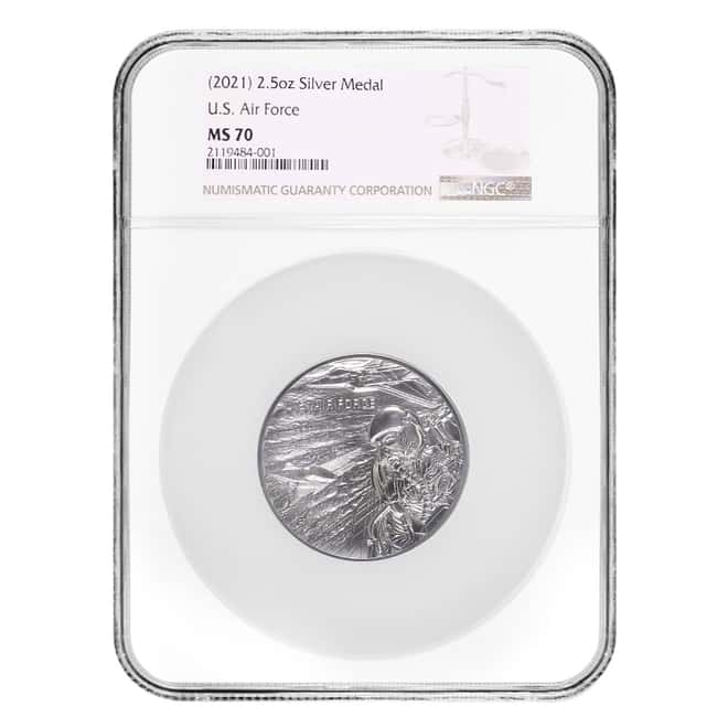 2.5 oz US Air Force Silver Medal NGC MS 70