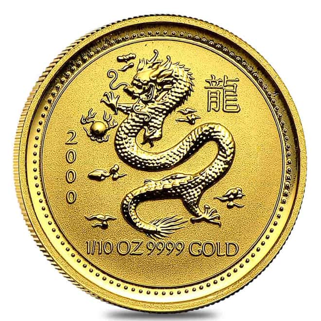 2000 1/10 oz Gold Lunar Dragon BU Australia Perth Mint