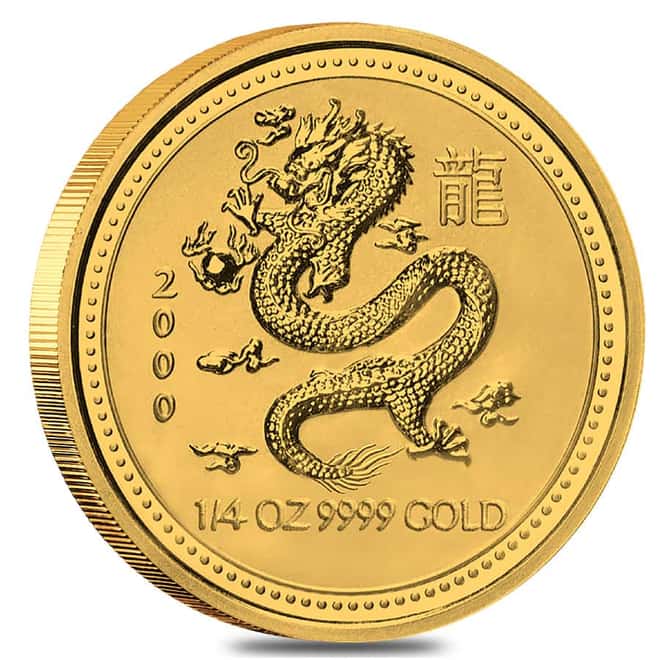 2000 1/4 oz Gold Lunar Dragon BU Australia Perth Mint