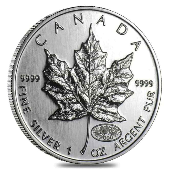 2000 1 oz Silver Canadian Maple Leaf Fireworks Privy .9999 Fine $5 Coin BU