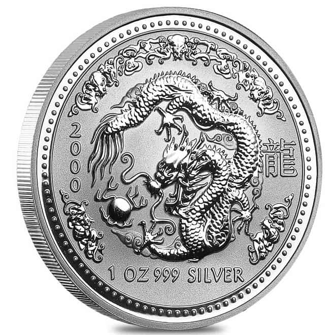 2000 1 oz Silver Lunar Dragon BU Australian Perth Mint