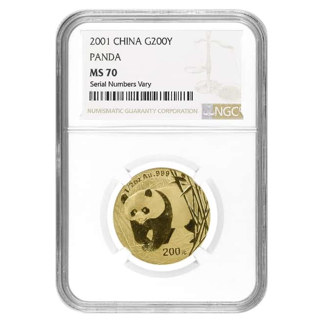 2001 1/2 oz Chinese Gold Panda 200 Yuan NGC MS 70
