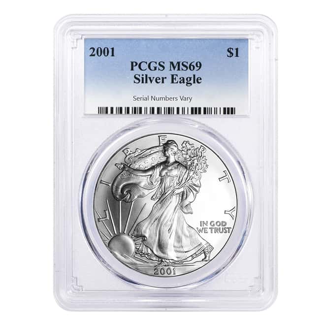 2001 1 oz Silver American Eagle $1 Coin PCGS MS 69