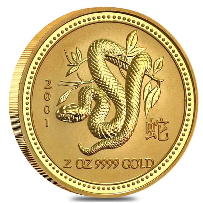2001 2 oz Gold Lunar Year of The Snake BU Australian Perth Mint (Series I)