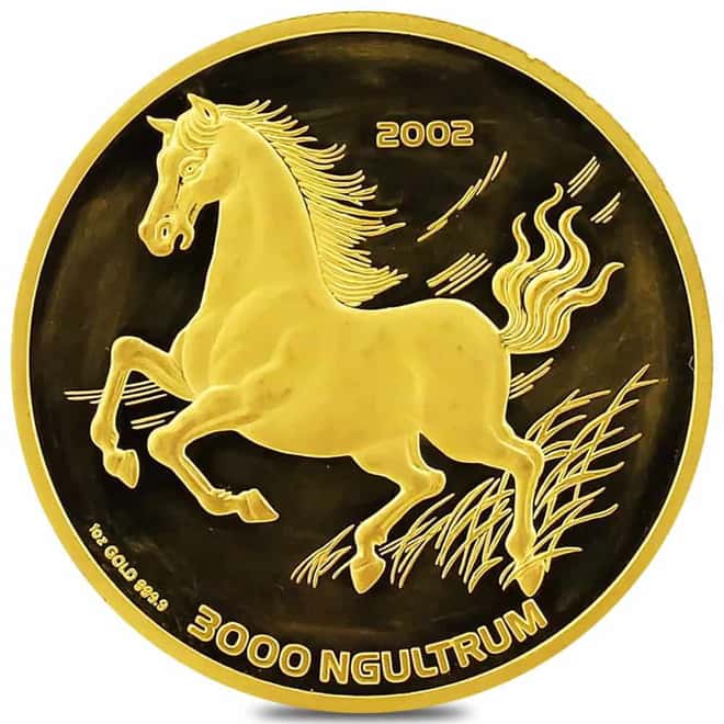 2002 1 oz Bhutan Proof Lunar Horse Gold Coin (w/COA)