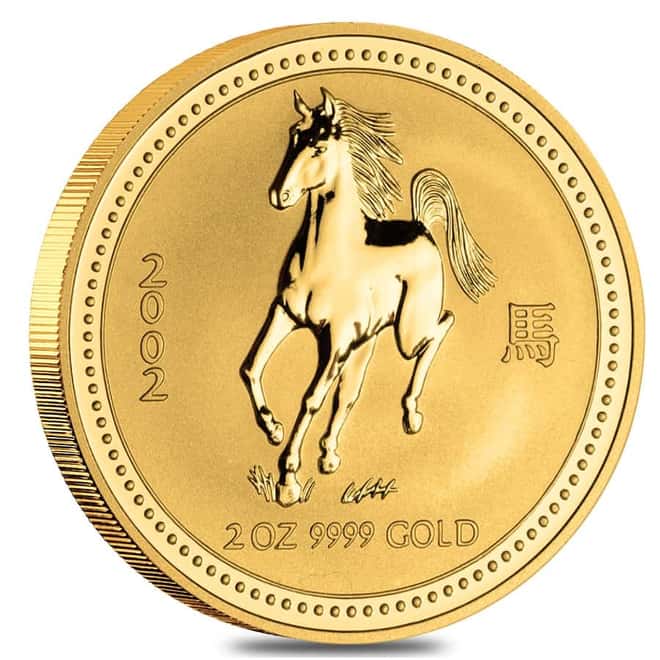 2002 2 oz Gold Lunar Year of The Horse BU Australia Perth Mint (Series I)