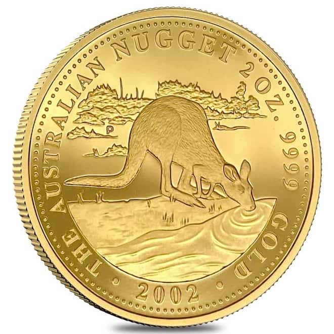 2002 2 oz Proof Gold Australian Kangaroo Nugget Perth Mint Coin .9999 Fine (w/Box & COA)