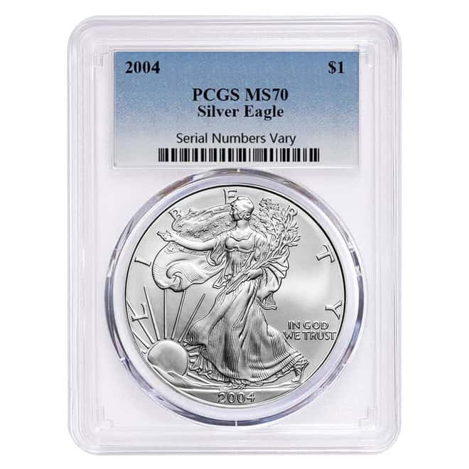 2004 1 oz Silver American Eagle $1 Coin PCGS MS 70