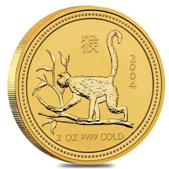 2004 2 oz Gold Lunar Year of The Monkey BU Australia Perth Mint (Series I)