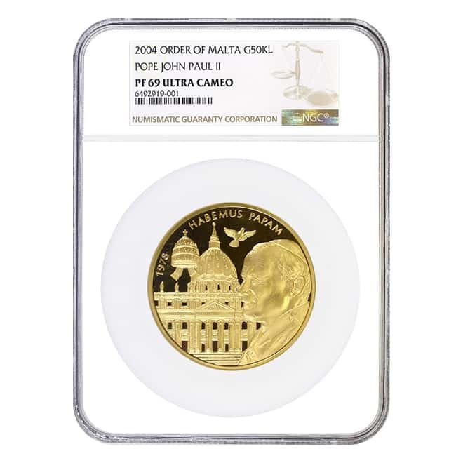 2004 Knights of Malta 5 oz Pope John Paul II Gold Coin NGC PF 69 (w/COA)