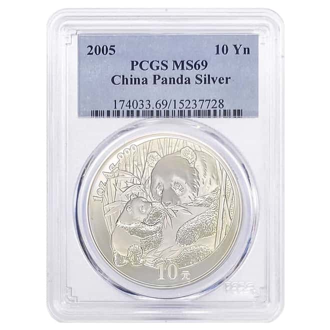 2005 1 oz Chinese Silver Panda 10 Yuan PCGS MS 69